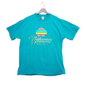 Vintage Bahamas Princess Casino T-Shirt XL Jerzees Teal Made in USA 90s